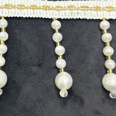 FRANJURII  PERLE CREM CU AURIU,  PENTRU DRAPERII.           Cod  Produs: 09