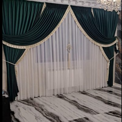 SET DRAPERIE CATIFEA  CULOARE VERDE, PERDEA TRIPLUVOAL ALB.                              Cod.  Produs:68888