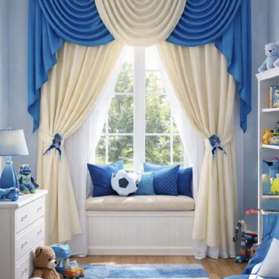 SET DRAPERIE CATIFEA CULOARE ALBASTRU DESCHIS CU ALB, PERDEA TRIPLUVOAL  ALB.        Cod. Produs: 32879