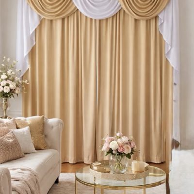 SET DRAPERIE CATIFEA CULOARE CREM AURIU PERDEA TRIPLUVOAL ALB.           Cod.  Produs:29167