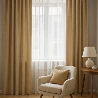 SET DRAPERIE CATIFEA CULOARE CREM , PERDEA TRIPLUVOAL ALB .                             Cod. Produs:219899