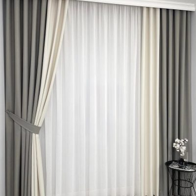 SET DRAPERIE CATIFEA CULOARE GRI CU ALB, PERDEA TRIPLUVOAL ALB.           Cod.  Produs: 777597