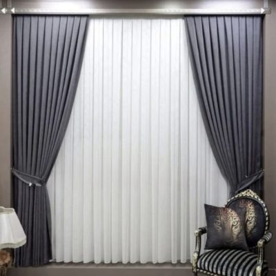 SET  DRAPERIE  CATIFEA  CULOARE  GRI  PINCHARD , PERDEA TRIPLUVOAL  ALB .                              Cod.  Produs: 2100793