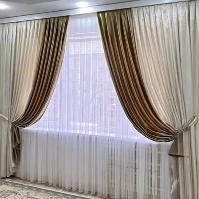 SET DRAPERIE CATIFEA CULOARE CREM CU AURIU, PERDEA TRIPLUVOAL ALB.           Cod.  Produs: 870266