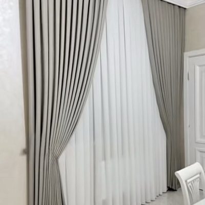 SET DRAPERIE CATIFEA CULOARE GRI PINCHARD , PERDEA TRIPLUVOAL ALB.            Cod.  Produs: 33291