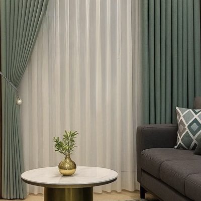 DRAPERIE CATIFEA CULOARE VERDE MENTĂ, PERDEA TRIPLUVOAL ALB.                            Cod:  Produs. 711121