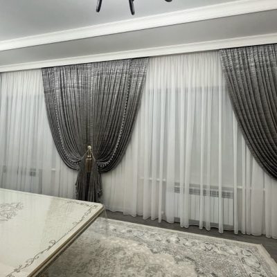 CATIFEA  CULOARE GRI ÎNCHIS,  PERDEA TRIPLUVOAL ALB.                                 Cod:  Produs. 3327754