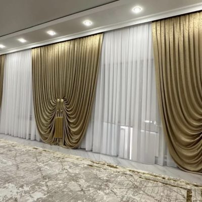 DRAPERIE CATIFEA CULOARE GOLD AURIU, PERDEA TRIPLUVOAL ALB.                                Cod:  Produs. 271945