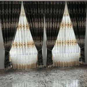 Set draperie blackout catifea 3D turcoaz albastru + perdea albă simplă. Cod produs: 545631