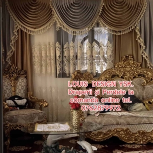 Set draperie catifea bej închis cu gri deschis perdea 3D tull brodată crem. Cod produs: 8998