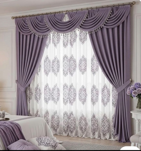 Set drapaj mov prună cu perdea albă model – Model Lavanda 09