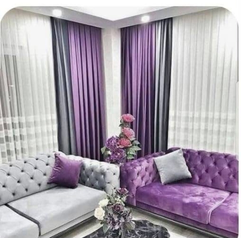 Set draperii mov și gri cu perdea albă – Model Violet 11